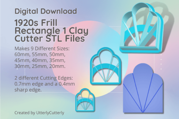 1920s Frill Rectangle 1 Clay Cutter - Ar: Digital STL Evaluation