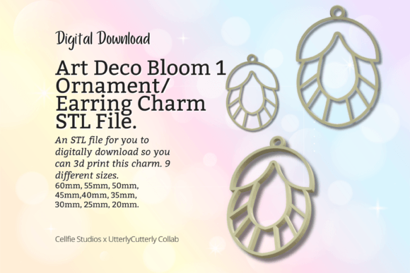 Art Deco Bloom 1 Earring Charm STL File