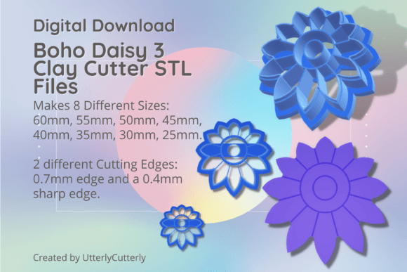 Boho Daisy 3 Clay Cutter STL Digital File Bundle