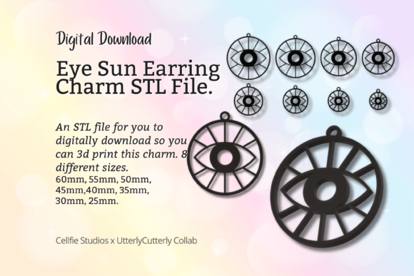 Eye Sun Earring Charm STL File - Digital: Strategic Asset for Makers and Small Businesses