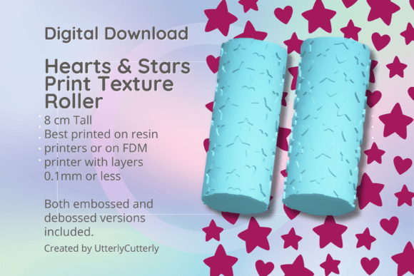 Heart Stars 1 Texture Roller, Valentin: Digital STL Files for Embossed Clay and Cookie Design