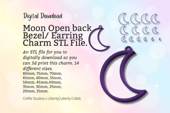 Moon Earring Charm STL File - Digital Download for Versatile 3D Printed Jewelry