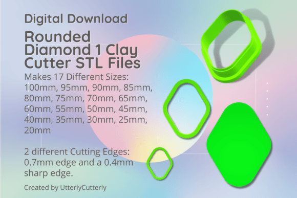 Rounded Diamond 1 Clay Cutter - Basic Sh: Your Digital STL Solution for Custom Jewelry and Baking
