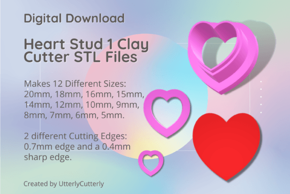 Stud Micro Heart Clay Cutter STL Digital Download