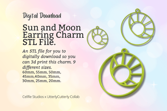 Sun and Moon Earring Charm STL File - Di